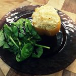 Couscous stuffed pepper with spinach salad to serve
