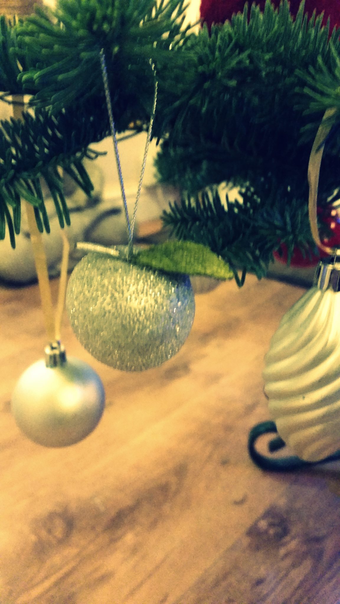 Apple baubles - TK Maxx and matt baubles from a charity shop locally