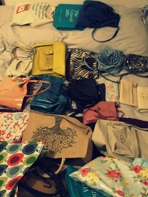 JamJarGill: KonMari: Bags: bags before I began