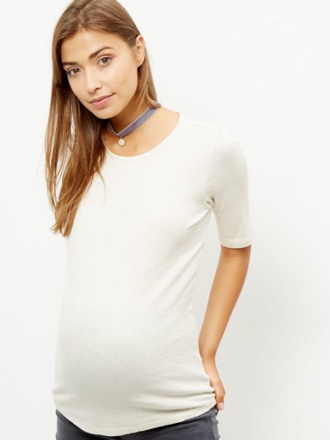 3rd Outfit: Maternity Cream Ribbed 1/2 Sleeve Top (New Look)