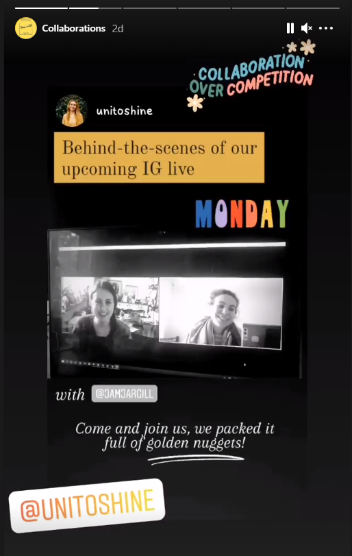 social media image promoting upcoming Instagram live for @jamjargill and @unitoshine