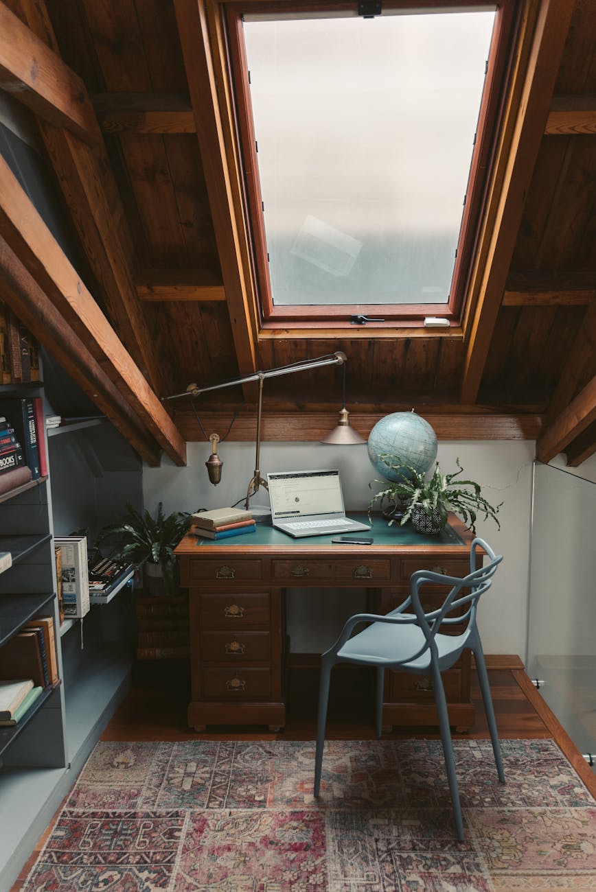 a study room in the attic