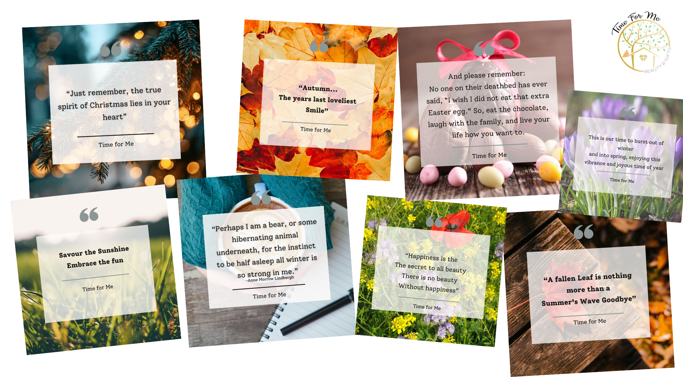 Time For Me Beauty quotes of the month collage used in an email newsletter case study for small business